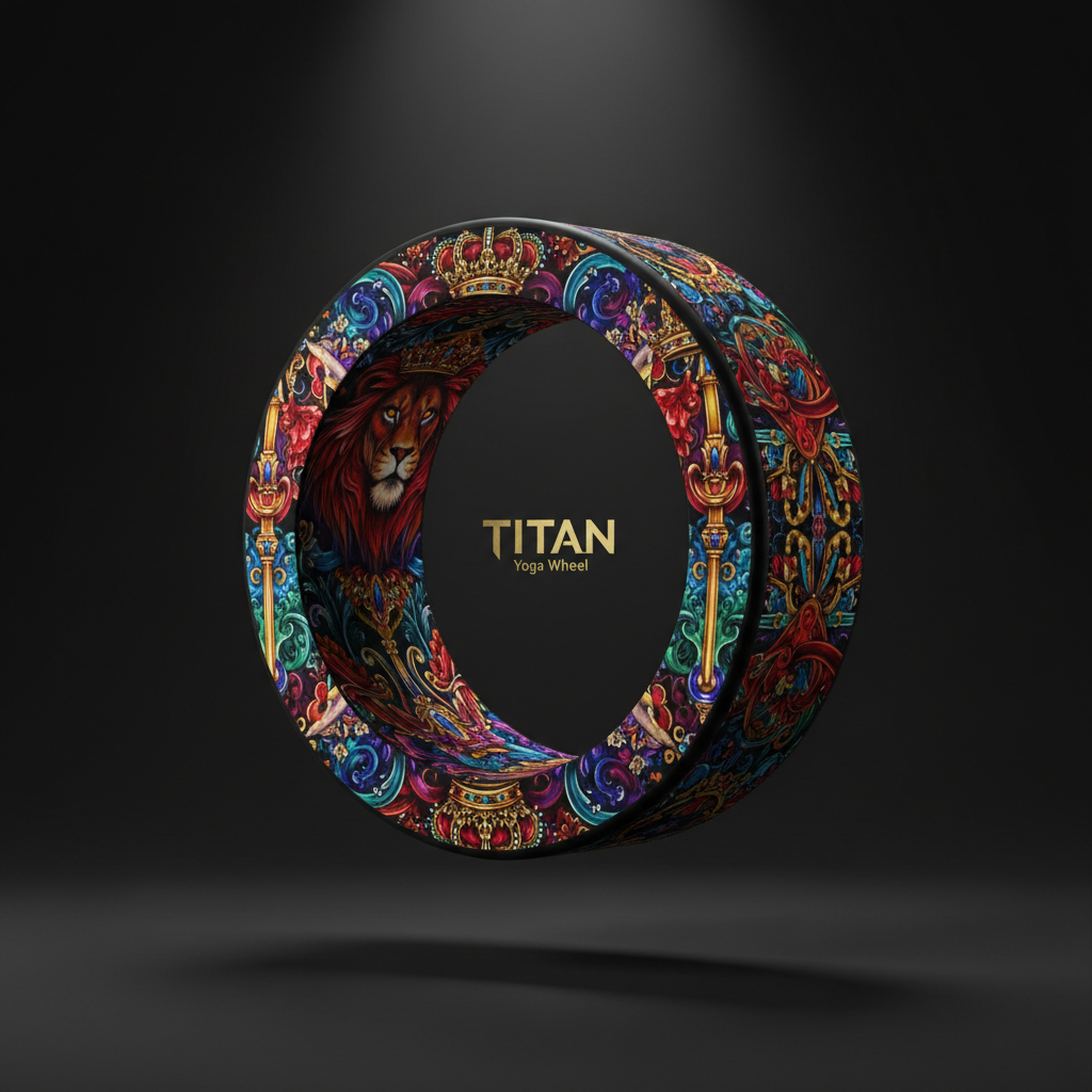 TITAN Yoga Wheel with bold tattoo-style Crown Edition artwork