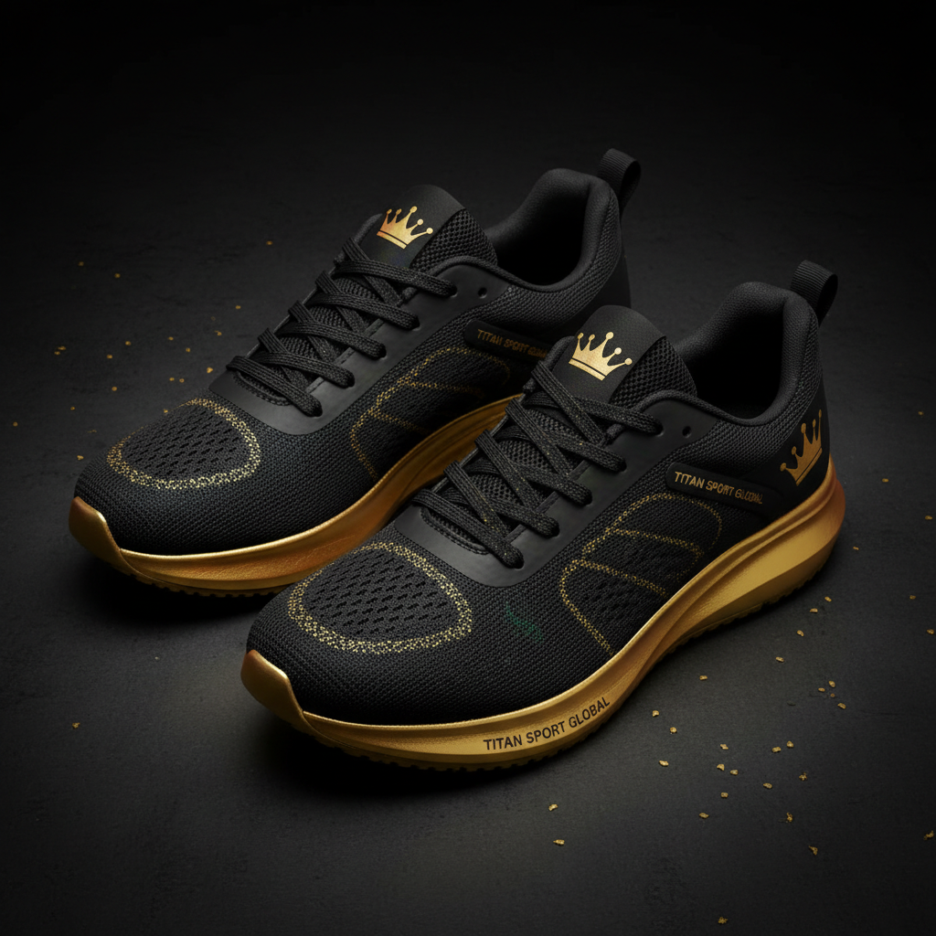TITAN Running Shoes Black Gold Lightweight Athletic Sneakers Crown Edition