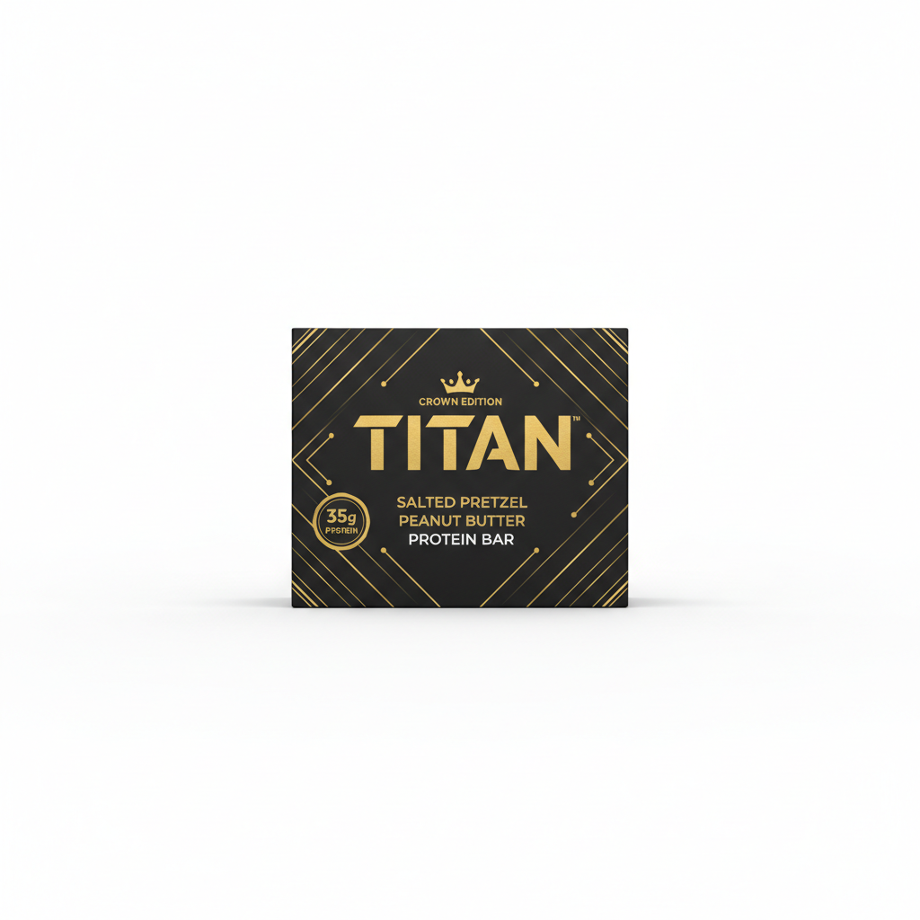 TITAN Salted Pretzel Peanut Butter Protein Bar Crown Edition packaging
