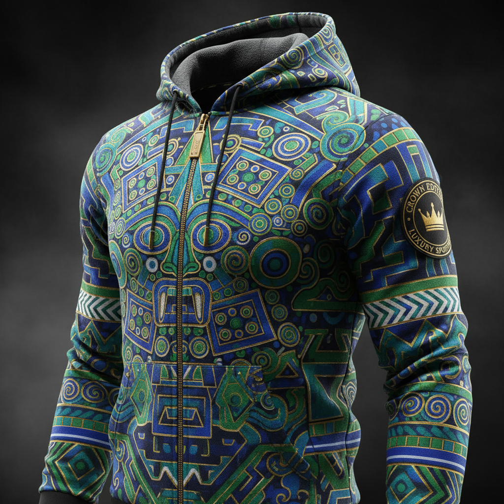 TITAN Aztec Tlaloc Zip-Up Hoodie — Storm God Edition