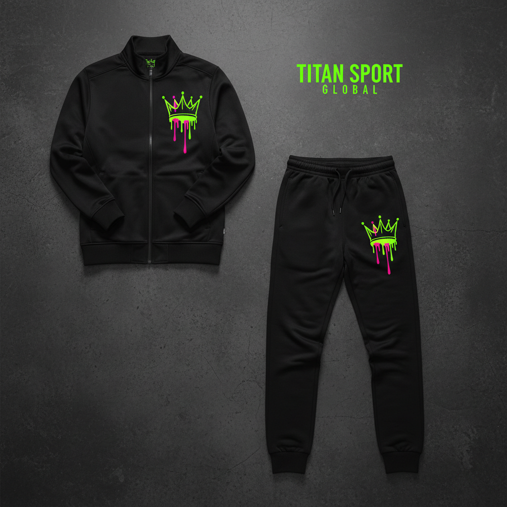 TITAN Men's Neon Drip Crown Tracksuit matching set flat lay