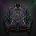 TITAN Crown Edition Varsity Bomber Jacket — Crowned eagle tattoo artwork in electric purple and emerald green
