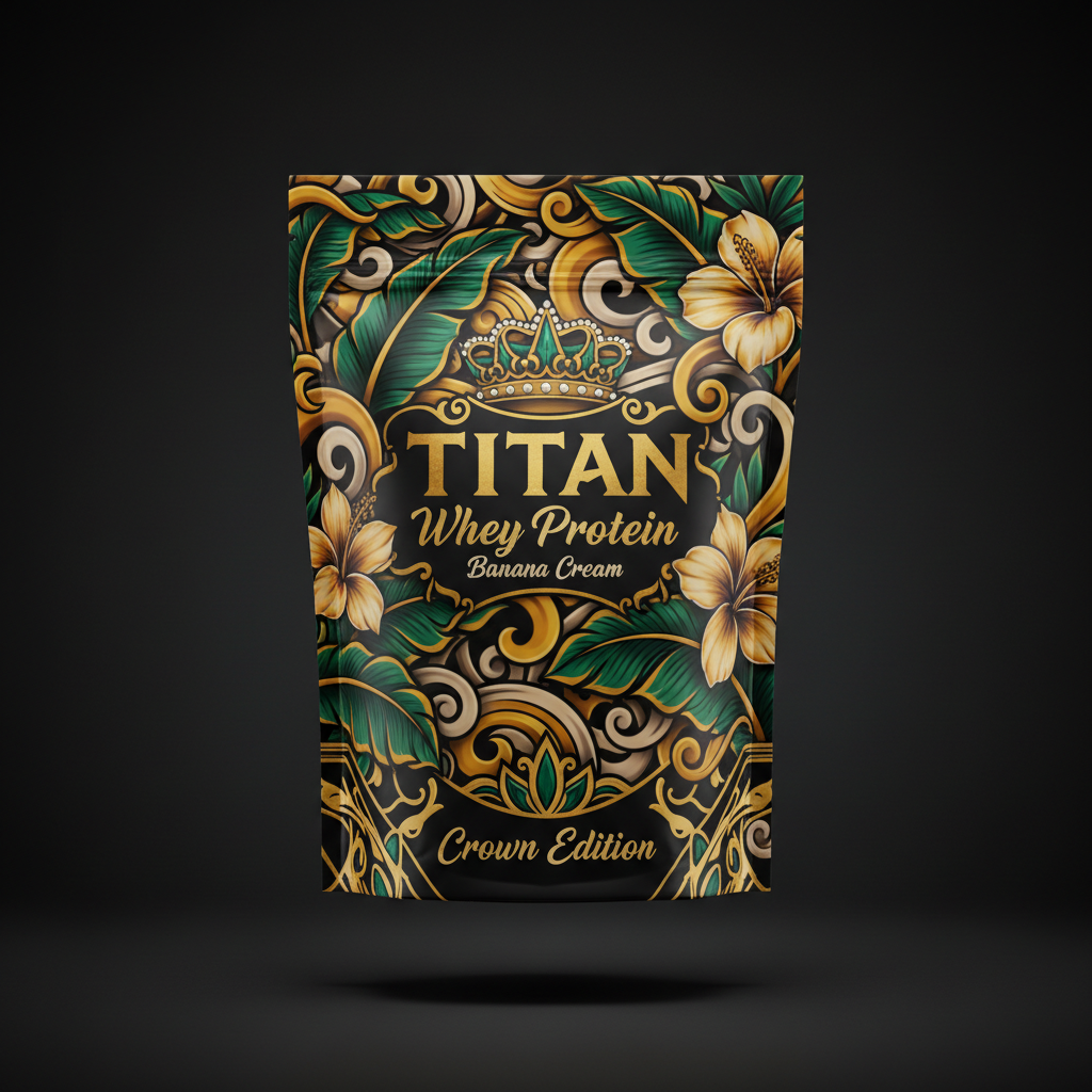 TITAN Whey Protein Banana Cream - Crown Edition tattoo-style artwork