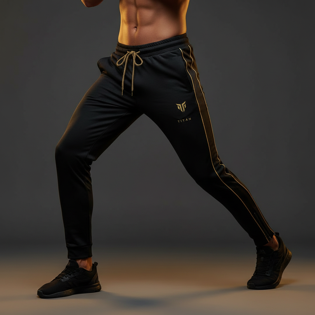 TITAN Athletic Joggers - Black & Gold Tapered Fit Sweatpants