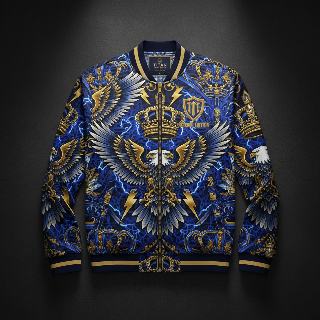 TITAN Crown Edition Men's Storm Eagle Bomber Jacket — Sapphire & Gold
