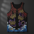 TITAN Crown Edition Tattoo Art Men's Lounge Ribbed Tank - bold colorful tattoo artwork on matte black ribbed fabric