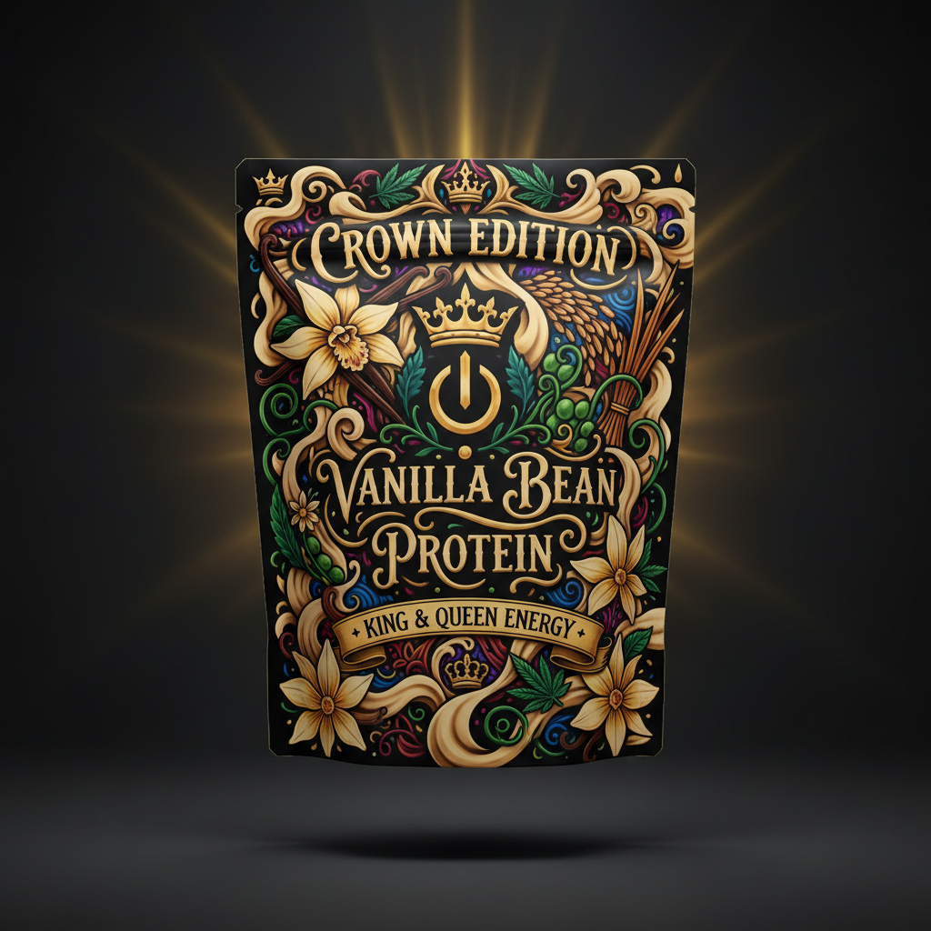 TITAN Plant Protein Powder Vanilla Bean — Crown Edition bold tattoo-style artwork