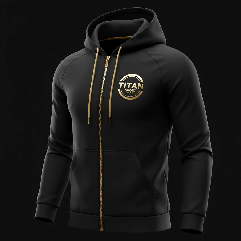 TITAN Premium Athletic Hoodie - Black with gold logo and zipper