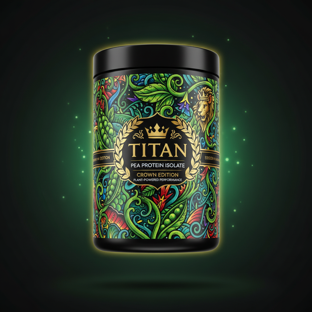 TITAN Pea Protein Isolate - Crown Edition tattoo-style artwork