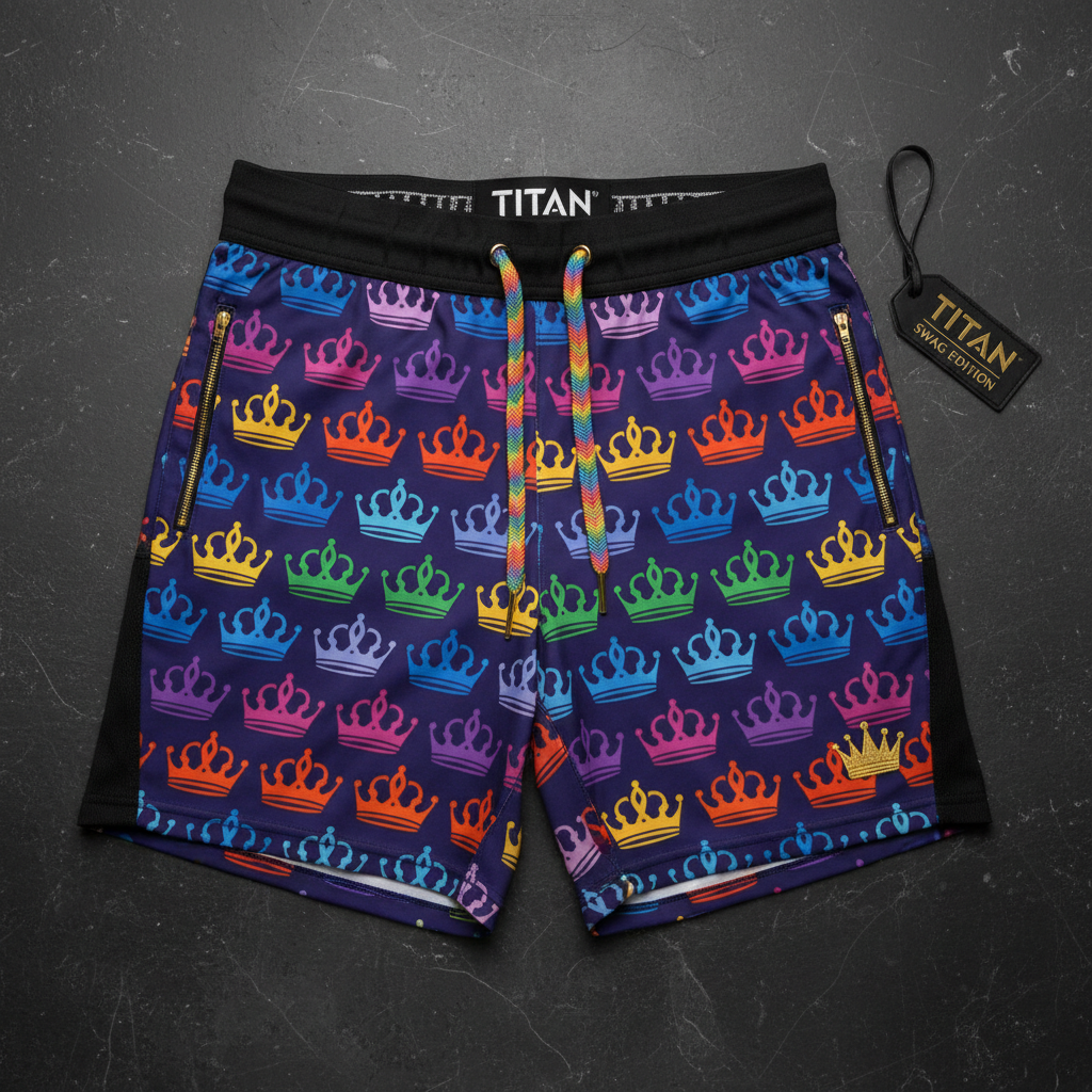TITAN Men's Rainbow Crown Athletic Shorts — Prism King SWAG Edition