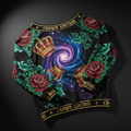 TITAN Crown Edition Tattoo Art Women's Off-Shoulder Lounge Sweatshirt - bold colorful tattoo artwork on matte black fleece