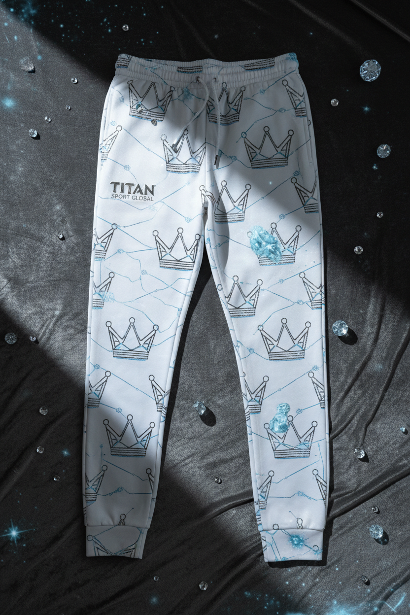 TITAN Men's Arctic White Crown Performance Joggers flat lay Ice SWAG Edition