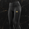 TITAN Volleyball Leggings Crown Edition matte black gold crown logo thigh high-waist 4-way stretch compression ghost mannequin
