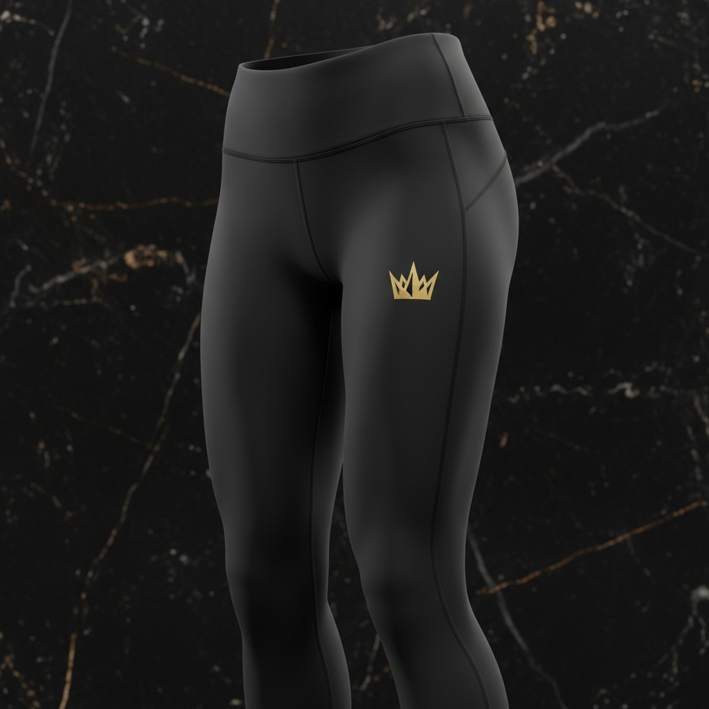 TITAN Volleyball Leggings Crown Edition matte black gold crown logo thigh high-waist 4-way stretch compression ghost mannequin
