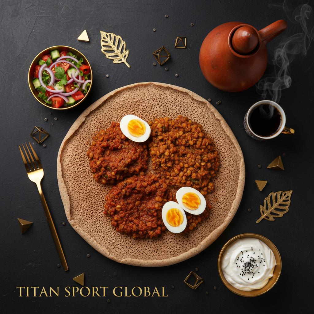 TITAN Eritrean Injera Lentil Power Breakfast flat lay dark luxury