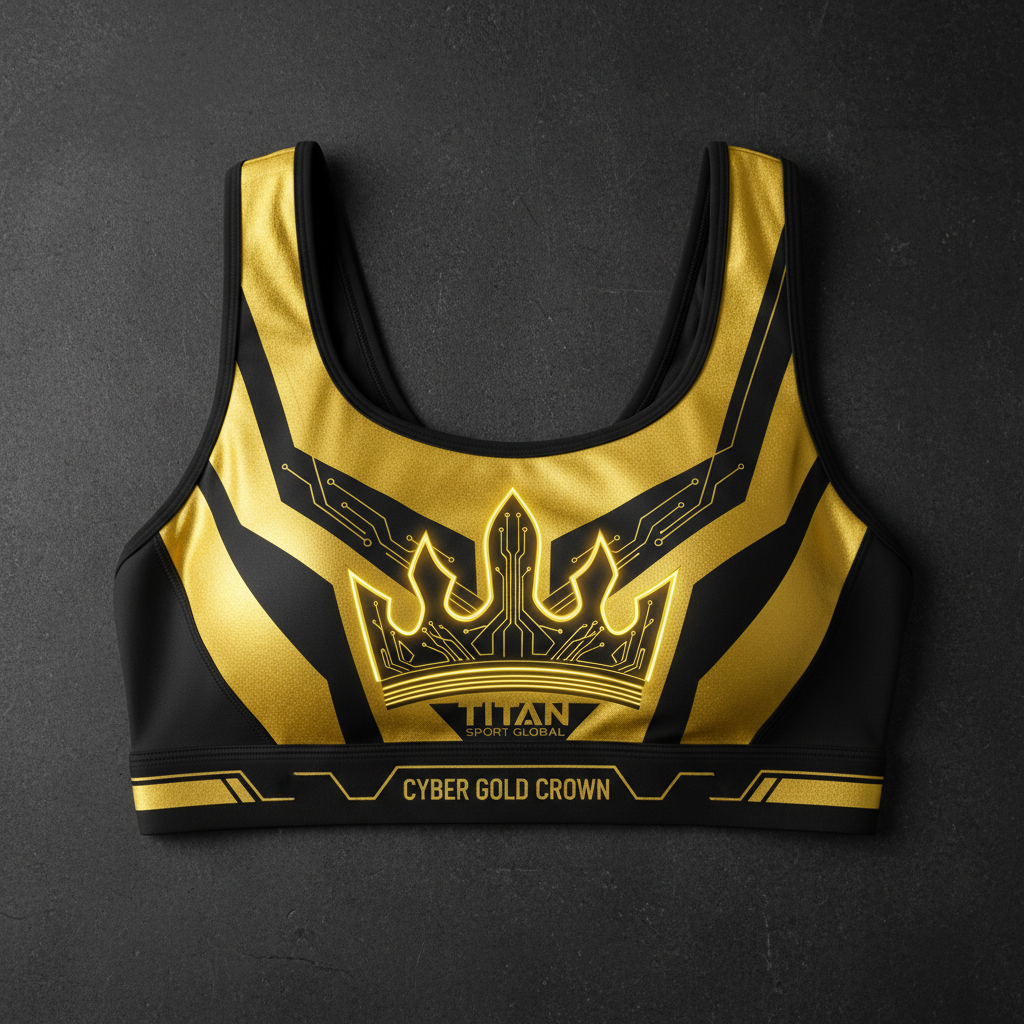 TITAN Women's Cyber Gold Crown Sports Bra flat lay