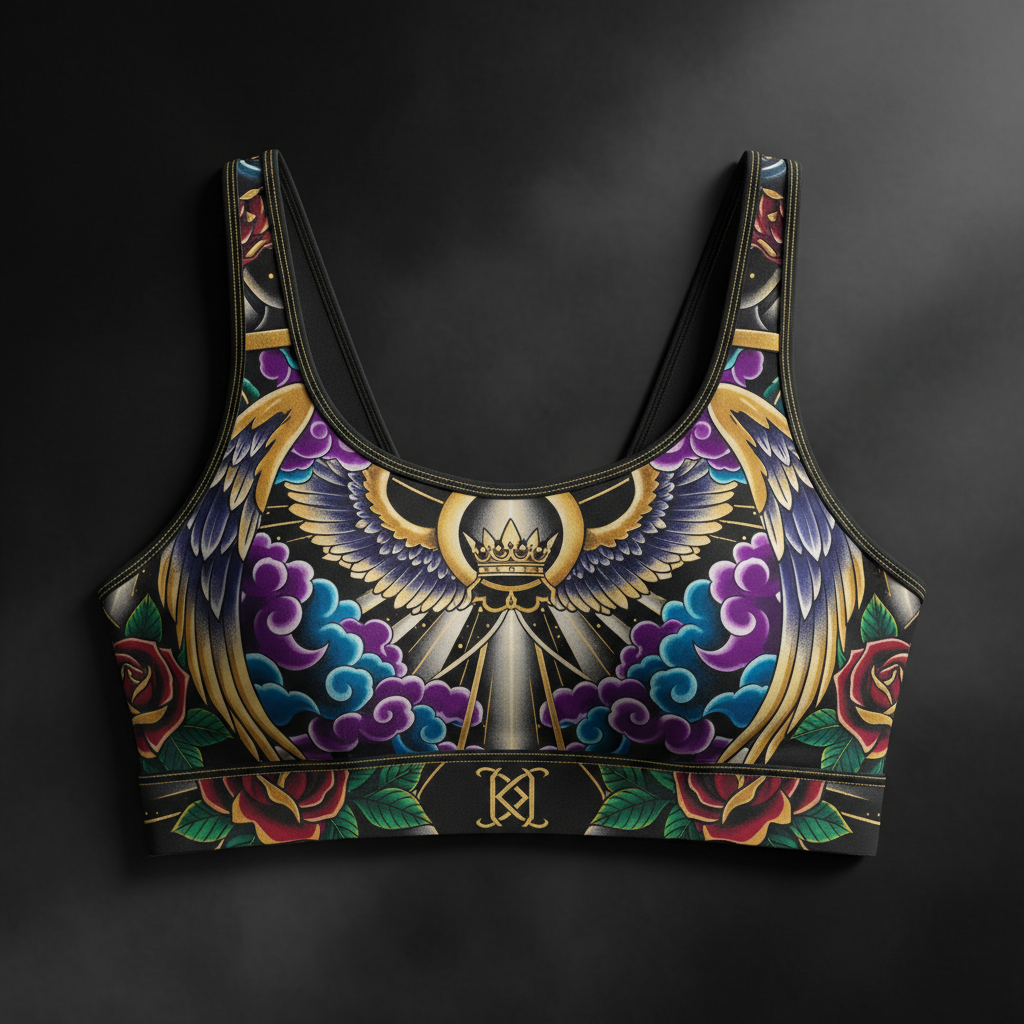 Heaven Sent Women's Sports Bra — TITAN Crown Edition tattoo artwork