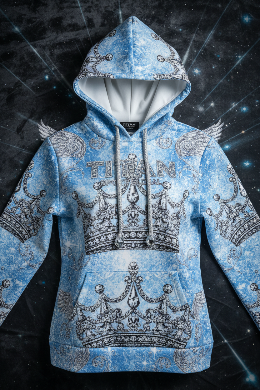 TITAN Women's Diamond Ice Crown Hoodie flat lay Frost SWAG Edition