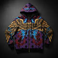 TITAN Crown Edition Tattoo Art Men's Lounge Zip-Up Hoodie - bold colorful tattoo artwork on matte black fleece