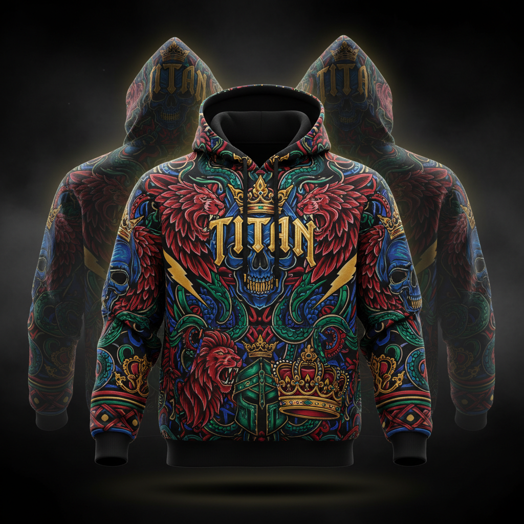 TITAN Domination Hoodie — Crown Edition bold tattoo-style artwork