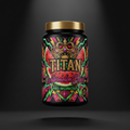 TITAN Pre-Workout Watermelon Blast container with watermelon slices, lightning bolts and crown tattoo-style Crown Edition artwork in hot pink, electric green and gold