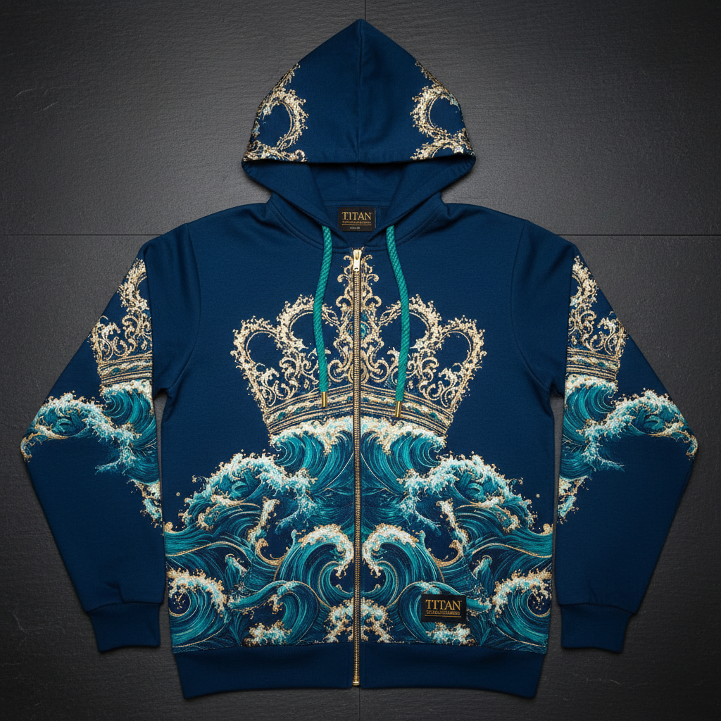 TITAN Men's Ocean Wave Crown Zip-Up Hoodie — Wave King SWAG Edition