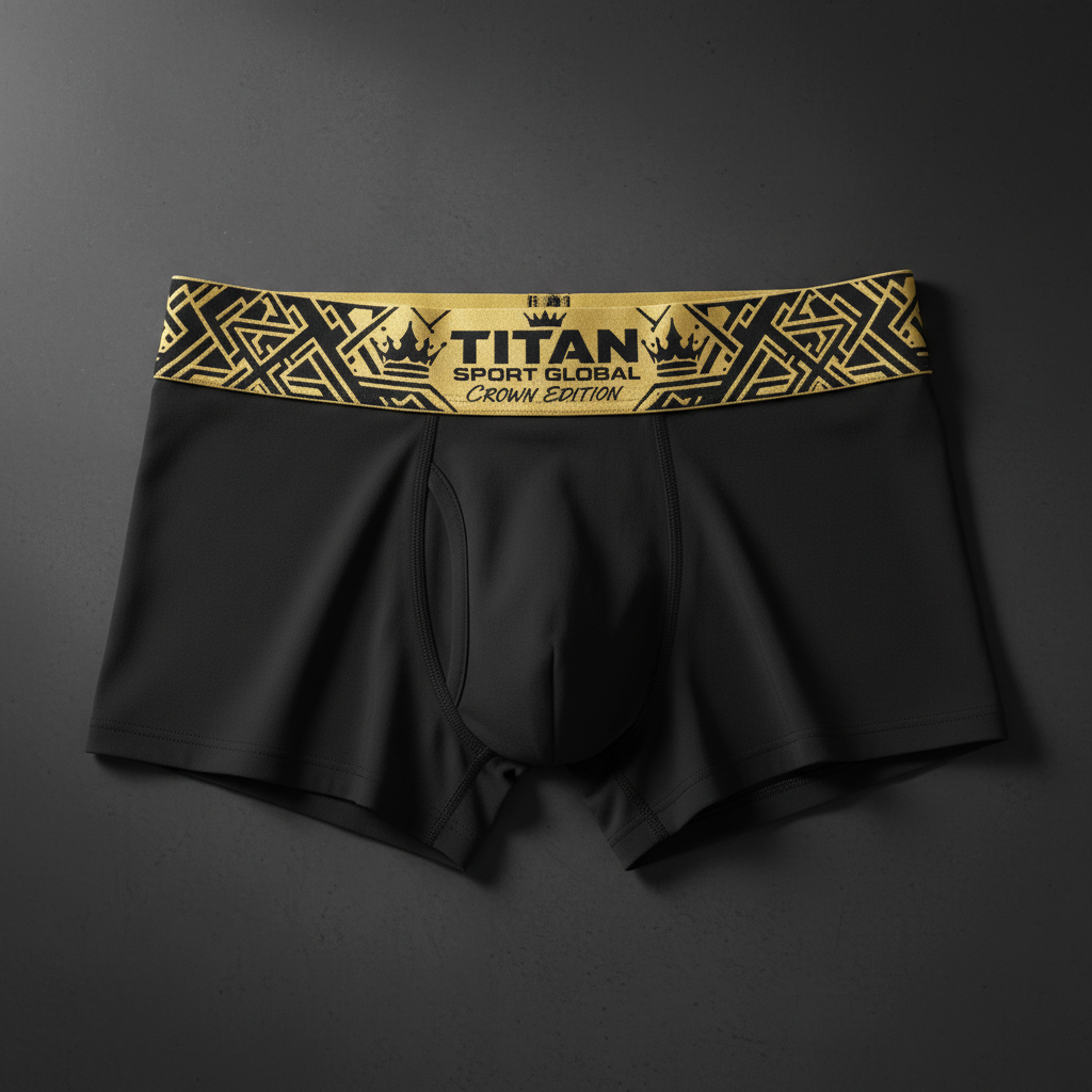 TITAN Crown Edition Men's Boxer Briefs — matte black with gold waistband