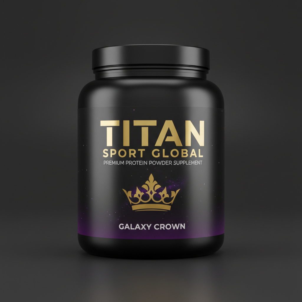 TITAN Whey Protein Powder Galaxy Crown Edition tub flat lay