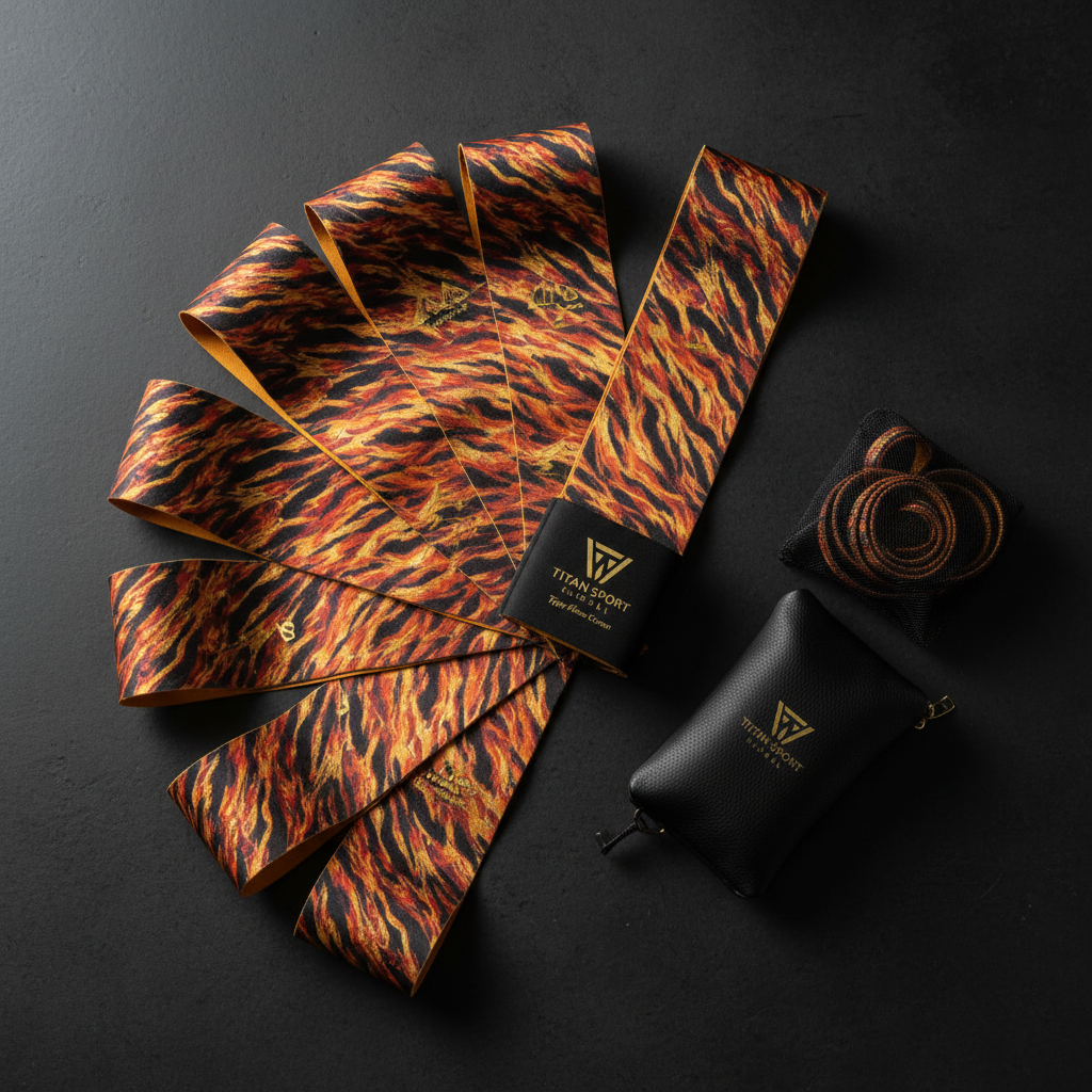 TITAN Premium Resistance Bands Set Tiger Flame Crown Edition flat lay