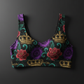 TITAN Crown Edition Tattoo Art Women's Lounge Bralette - bold colorful tattoo artwork on matte black fabric