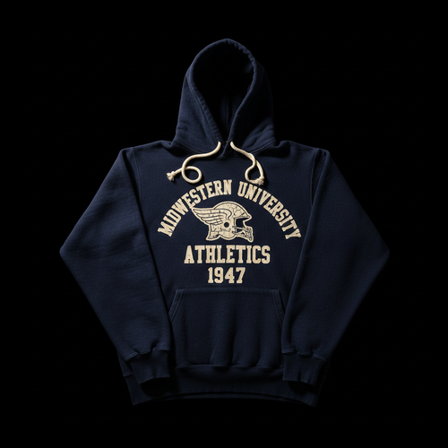 1940s athletic department hoodie in navy blue - heritage premium edition
