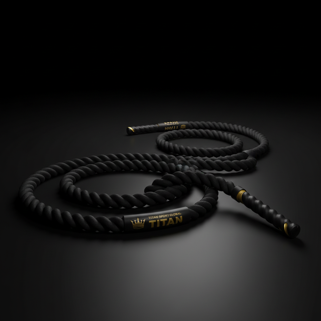 TITAN Battle Rope Blackout Crown — matte black with gold crown logo