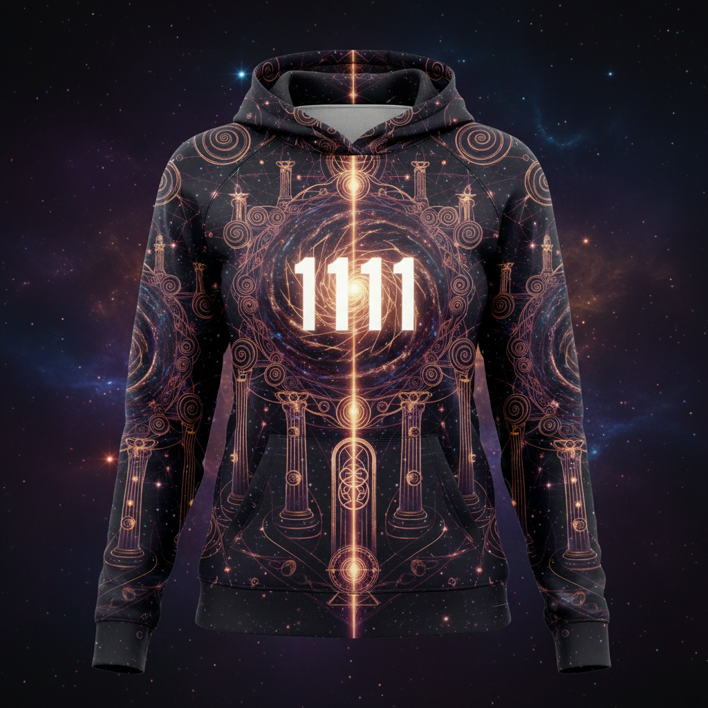 TITAN Women's Hoodie — Angel Number 1111 gold white purple cosmic manifestation design