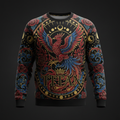 TITAN Printed Crew Neck Sweatshirt — Rising Phoenix tattoo-style artwork in crimson and royal blue