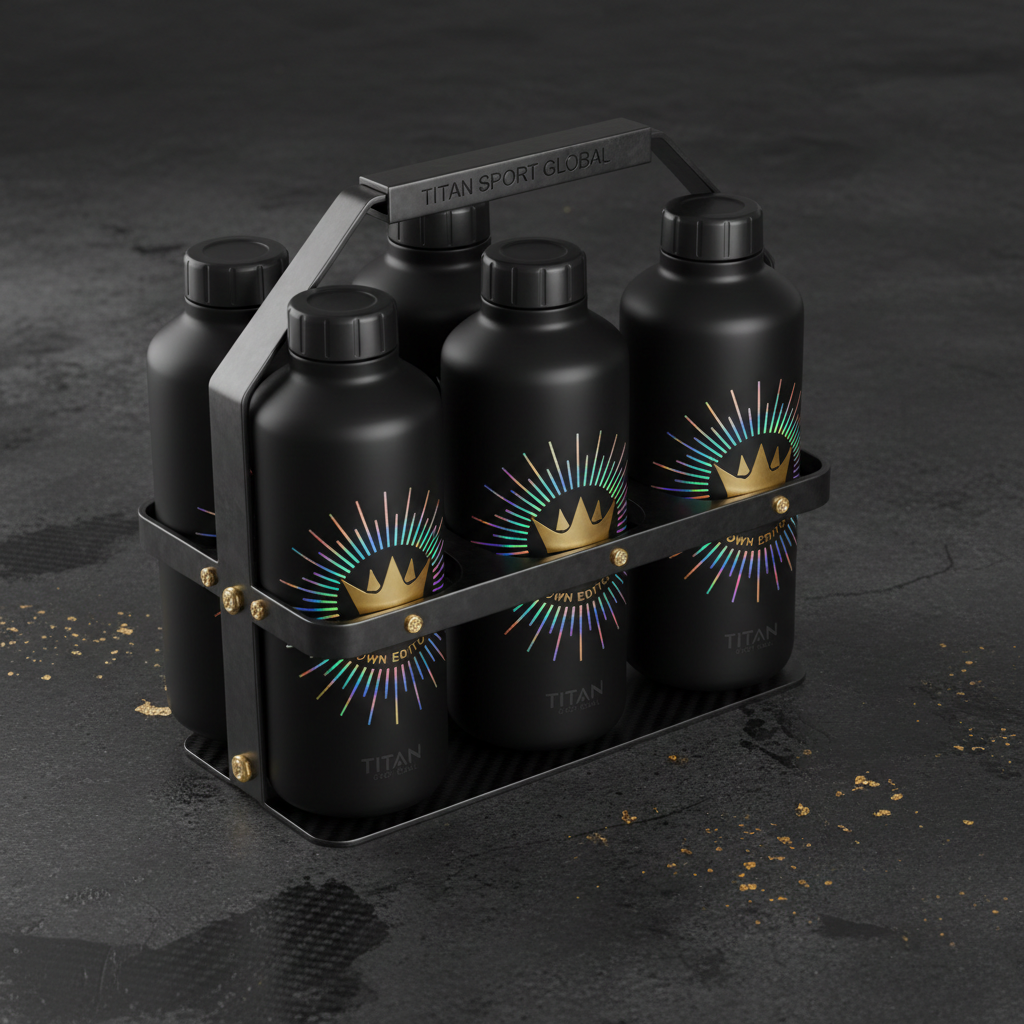 TITAN Crown Edition Rugby Water Bottle Carrier Set Matte Black Gold