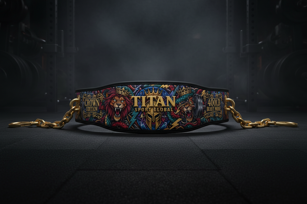 TITAN Pro Dip Belt — Bold Crown Edition tattoo-style artwork