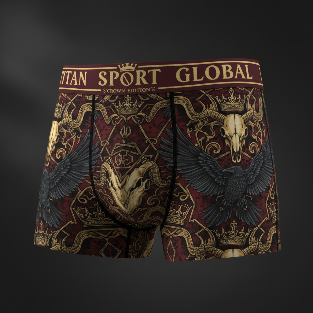 TITAN Crown Edition Men's Dark Raven Boxer Briefs — Maroon & Gold