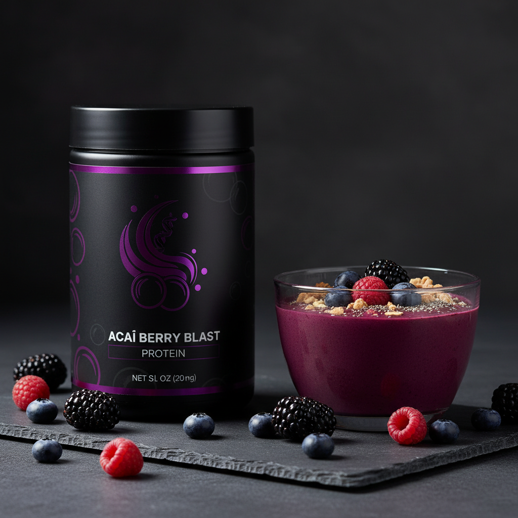 TITAN Protein Smoothie Powder – Acai Berry Blast, premium product photography