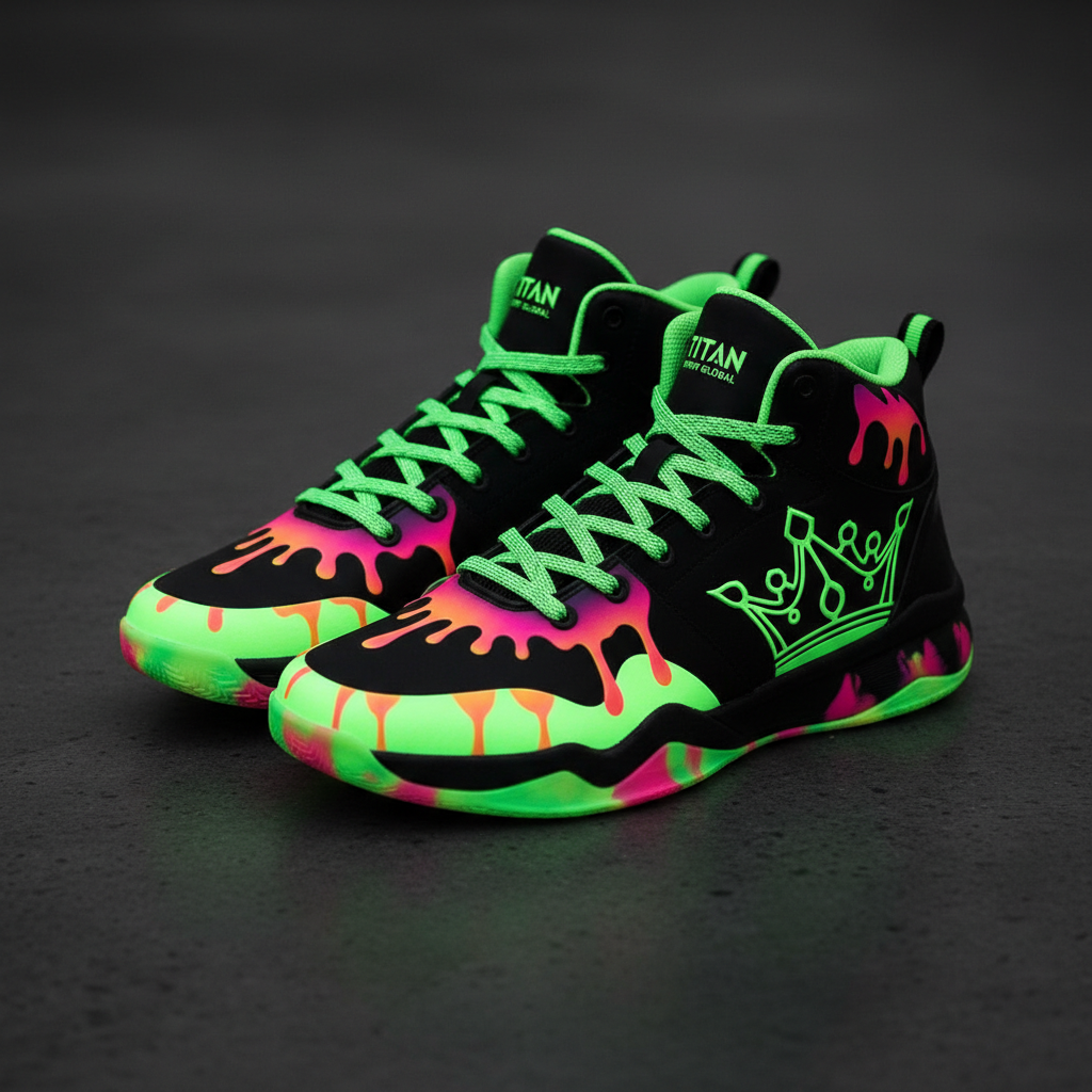 TITAN Men's Neon Drip Crown Basketball Shoes flat lay