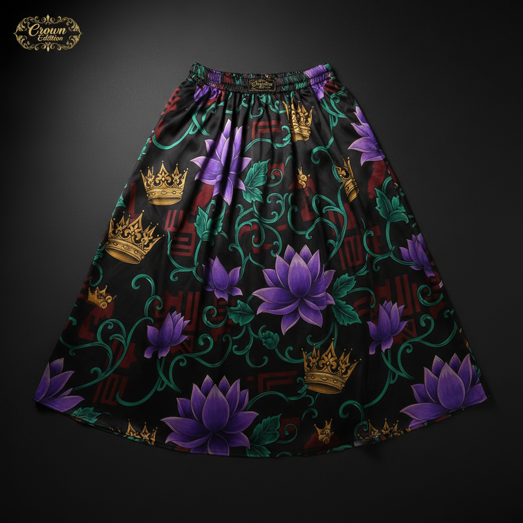 TITAN Crown Edition Tattoo Art Women's Lounge Midi Skirt - bold colorful tattoo artwork on matte black satin fabric