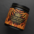 TITAN Whey Protein Powder Tiger Flame Crown Edition tub flat lay