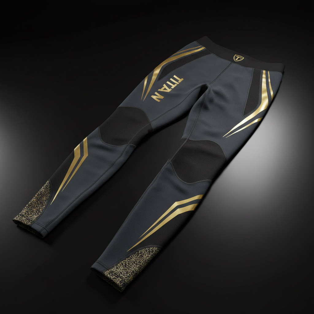 TITAN compression leggings in gray with black and gold accents - storm edition