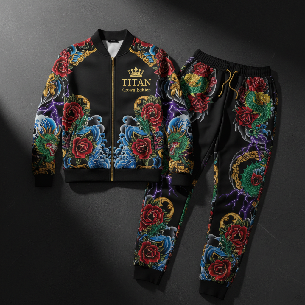 TITAN Crown Edition Plus-Size Tracksuit - Black & Gold