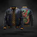 TITAN Embroidered Bomber Jacket - Midnight Navy Serpent & Phoenix Edition