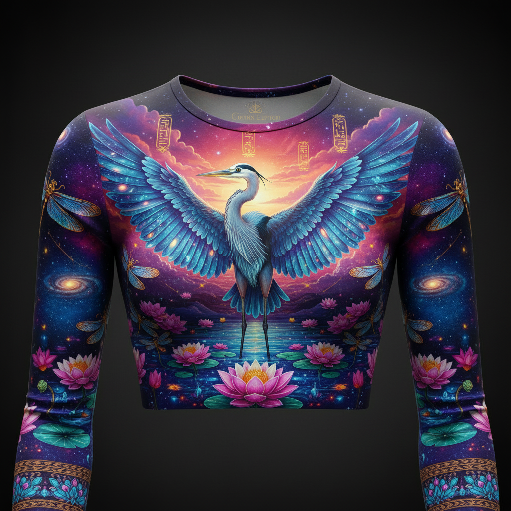 TITAN Women’s Cosmic Heron Lotus Long Sleeve Crop — Bennu Edition