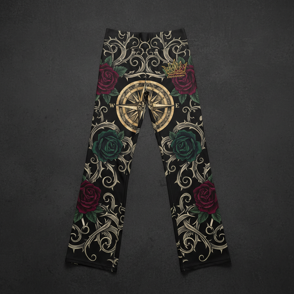 TITAN Crown Edition Tattoo Art Vintage Compass Wide-Leg Pants Women's Athletic Bottoms