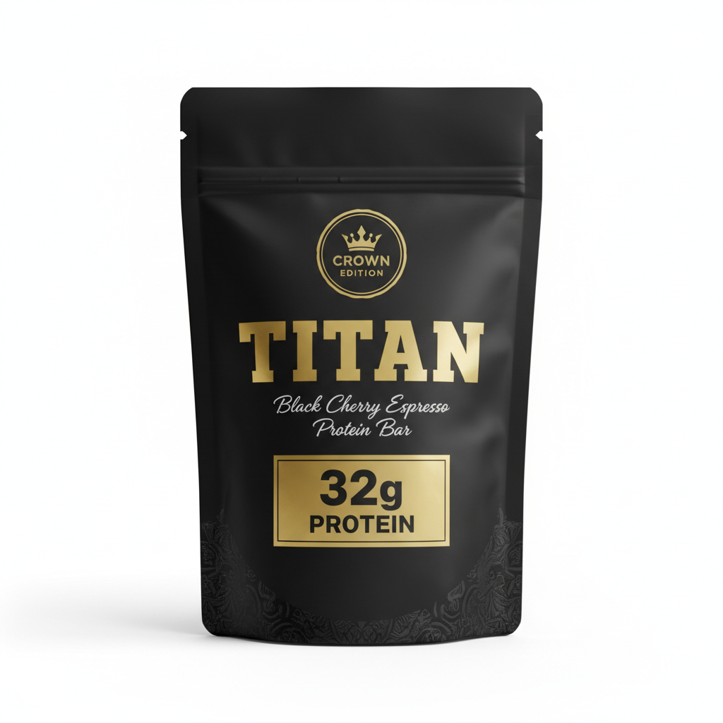 TITAN Black Cherry Espresso Protein Bar Crown Edition packaging