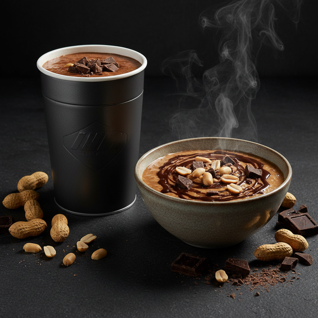 TITAN Protein Oatmeal Cup – Peanut Butter Chocolate, premium product photography
