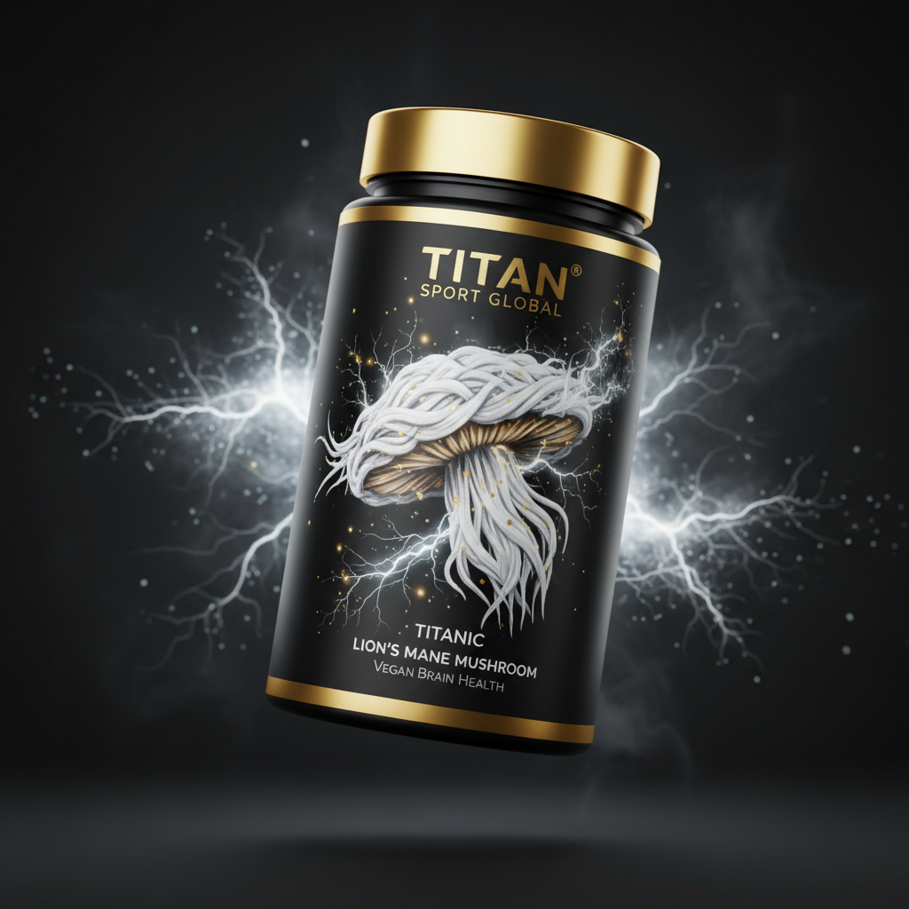 TITAN Organic Lion's Mane Mushroom Vegan Brain Health supplement bottle