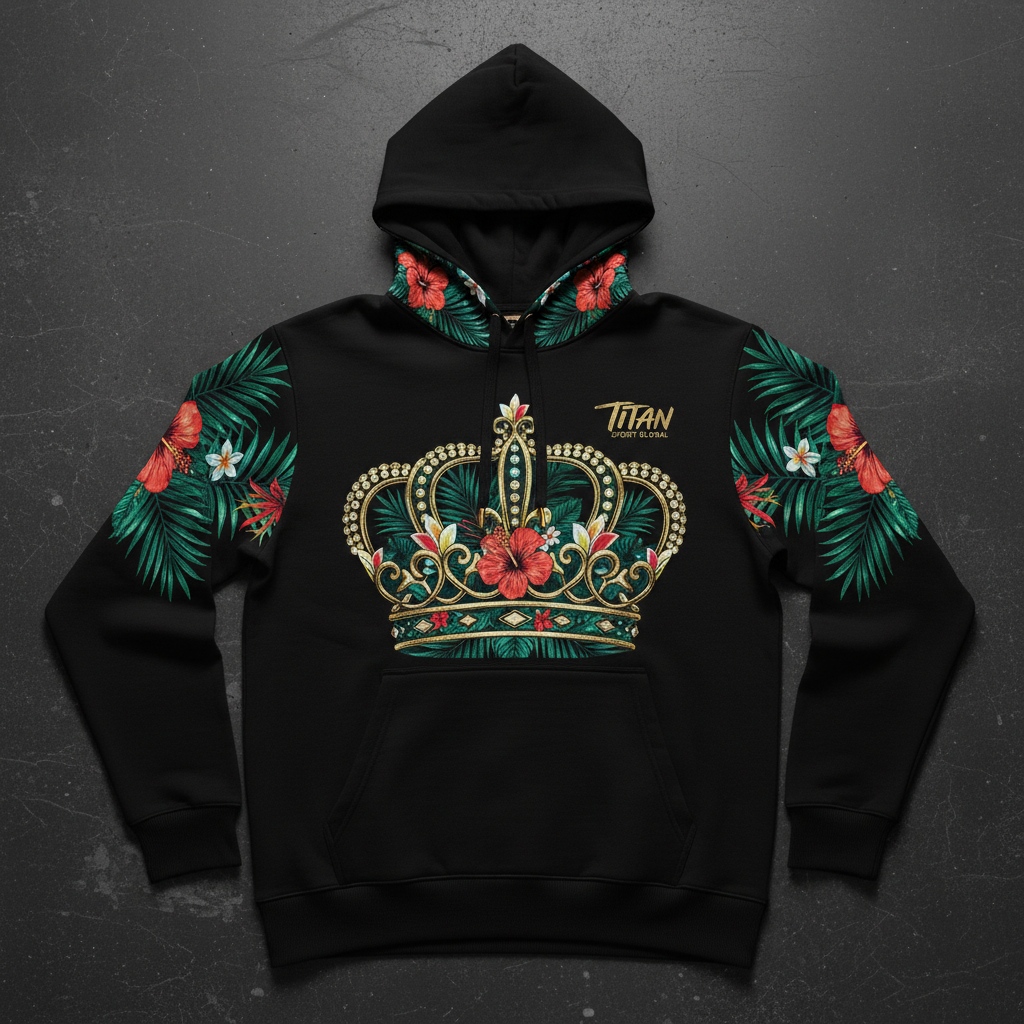 TITAN Men's Tropical Crown Pullover Hoodie flat lay
